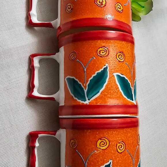 Set 3 - Clay Craft Pastels Floral bone china Espresso Tea Cup Small Orange Mug E - Picture 5 of 8